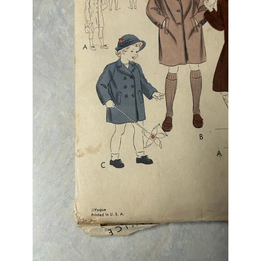 Vintage 1940's Vogue‎ Pattern #2267 Children's Coat Size 6 Years